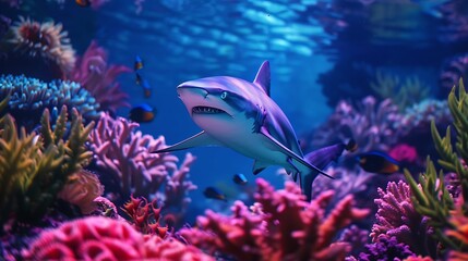 Shark swimming through a coral reef