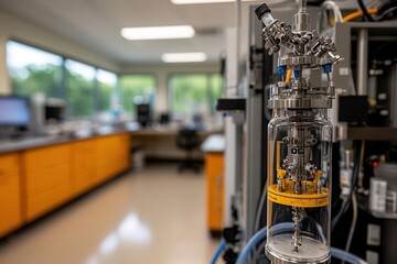 Fototapeta premium Advanced lab studying hydrocarbon reactions, vibrant equipment in operation, [chemical technology], [energy development], ,