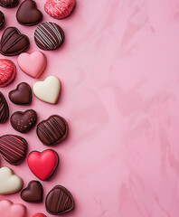 Fototapeta premium Valentine's day chocolate date night theme. A romantic setup featuring Sweetheart chocolates, perfect for a date night on Valentine's Day, captured in a visually appealing image.