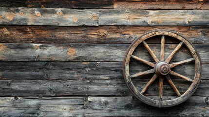 Rustic Wooden Wheel on Weathered Barn Wall