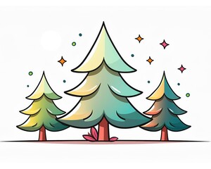 Obraz premium Colorful evergreen trees in a whimsical forest digital art illustration nature environment creative concept