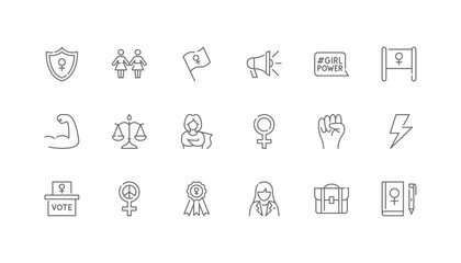 Women's Rights and Feminism | Set of line icons with editable stroke