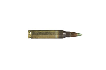 Assault rifle cartridges caliber 5.56 in a clip on a transparent background
