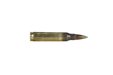 Assault rifle cartridges caliber 5.56 in a clip on a transparent background
