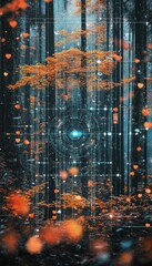 Obraz premium Futuristic ai camera capturing the beauty of nature in an autumn forest landscape