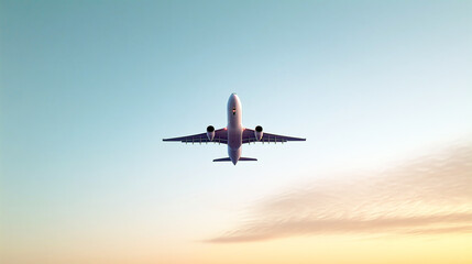 Obraz premium Airplane soaring into the sky at sunset