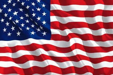 Obraz premium The American flag waving gracefully with its stars and stripes in vivid colors. Great for themes of patriotism, national pride, and American celebrations.