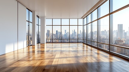Fototapeta premium Empty modern office with panoramic city view.