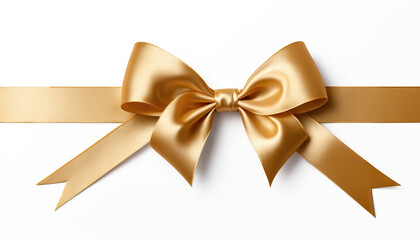Golden gift ribbon with bow for Christmas, birthday, Valentine's Day, isolated on transparent background.