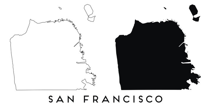 San Francisco map outline and black silhouette vector