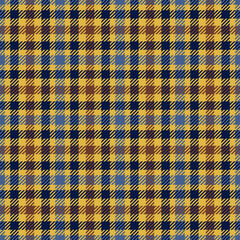 Checkered plaid vector seamless pattern in yellow and blue, Gingham style