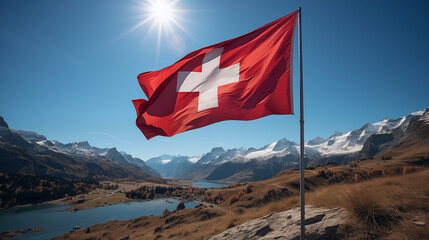 Flag of a Switzerland on a blue sky background