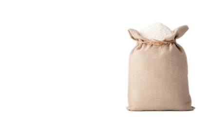 Natural Linen Bag Filled with White Flour on a White Background