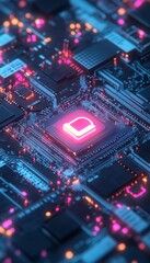 Obraz premium Glowing lock symbolizing digital firewall amidst interconnected nodes for cybersecurity protection