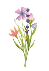 Watercolor bouquet of wildflowers. Simple style, suitable for children's clothes, postcards, wallpapers