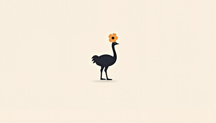 Fototapeta premium Minimalist depiction of an ostrich with a flower on its head against a simple background