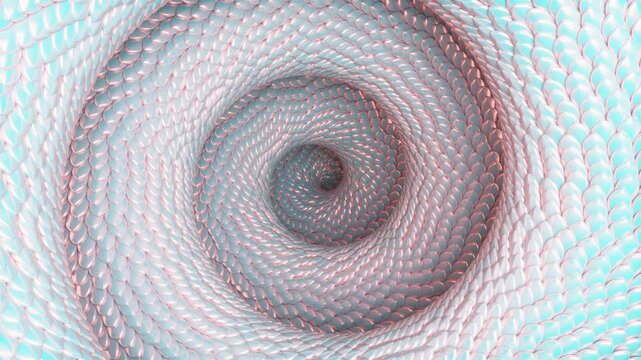 Snake skin 3d animation, abstract background with shiny metallic snake scales texture