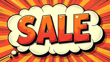 Text Sale in a bubble in cartoon comic style. Pop art vintage illustration