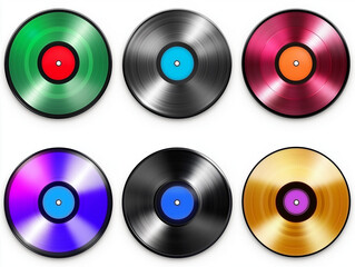 Collection of vintage vinyl records isolated on a white background