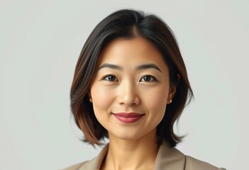 Naklejka premium Half-length portrait of a 35-year-old Asian woman with a calm expression