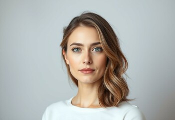 Naklejka premium Half-length portrait of a 35-year-old female with a gentle expression