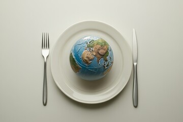 A culinary world  globe on plate with cutlery for world food day celebration visual concept