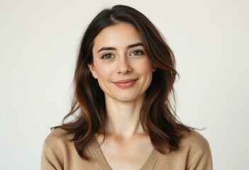 Obraz premium Half-length portrait of a 35-year-old female with a gentle and serene expression