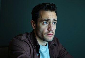 Obraz premium Frustrated male portrait in a dimly lit room
