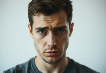 Fototapeta premium Portrait of a 25-year-old male with a look of deep disappointment