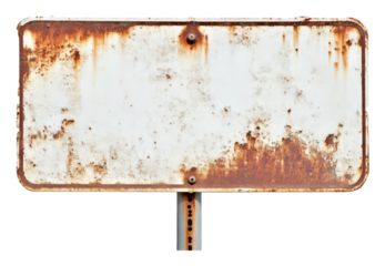 Rusty metal sign with weathered surface