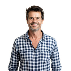 Fototapeta premium Smiling 40-Year-Old Man in Checkered Shirt