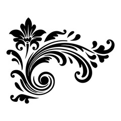 Fototapeta premium ornate hand-drawn corner decoration with floral design – black vector