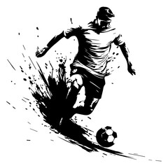 stylized football player dribbling a ball in monochrome design