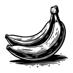 hand-drawn woodcut illustration of bananas in black and white © Luka