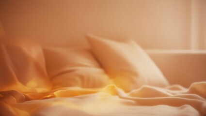 Soft Peach Colored Bedding Illuminates A Bedroom