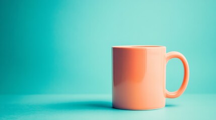 Simple pink mug on a teal background with bright lighting showcasing modern design and minimal aesthetic