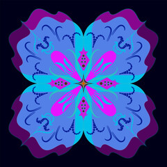 Art & IllArt Hand Drawn Floral Pink and Blue Mandala. Modern and Minimalist Mandala with Bright Colors. Geometric Circle Design Element for Invitation and Greeting Card& Illustrationustration