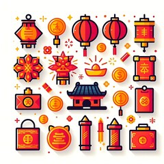 Fototapeta premium Colorful Illustration Of Chinese New Year Festive Symbols