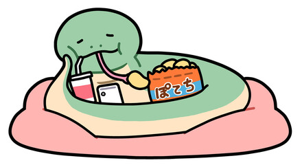 ポテチを食べながらくつろぐヘビ