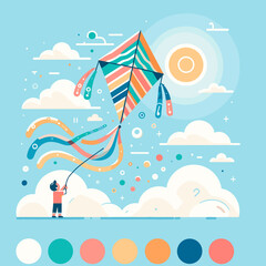 Obraz premium Childrens Flying kites Flat Vector Design
