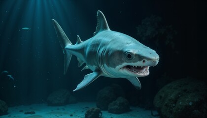 Fototapeta premium small shark swimming underwater in a serene ocean environment with soft light