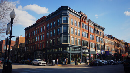 A mixed-use building incorporating residential, retail, and office spaces.