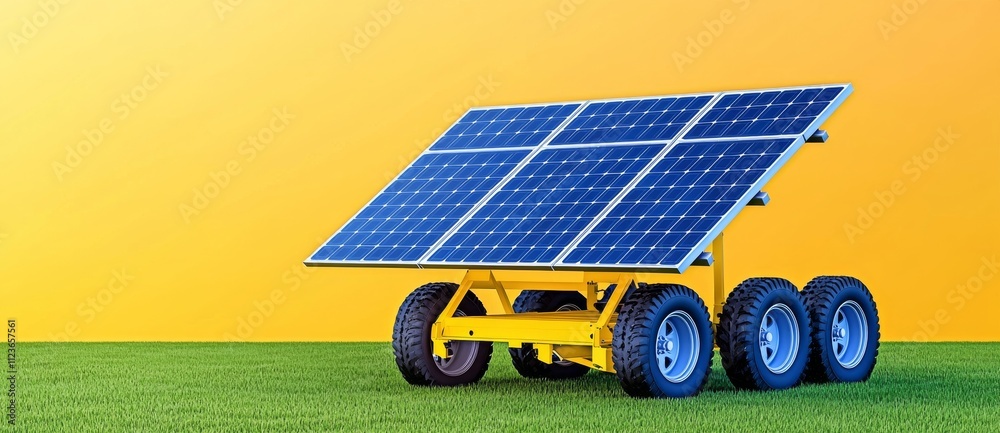 Poster A close-up view of polycrystalline silicon solar cells arranged in rows at a solar power plant shows them tilted towards the sky to capture sunlight, harnessing renewable energy against a blue sky