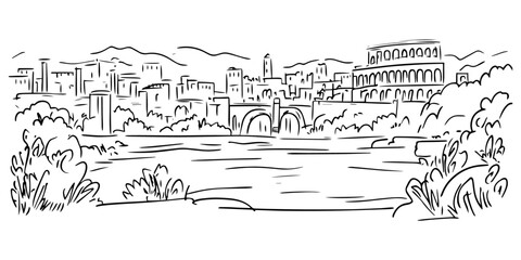 Obraz premium decorative black vector of colosseum and park landscape