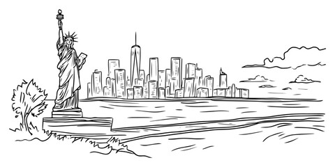line art illustration of iconic new york landmarks – black vector © Luka