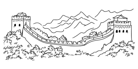 Fototapeta premium minimalist sketch of historic great wall of china – black vector