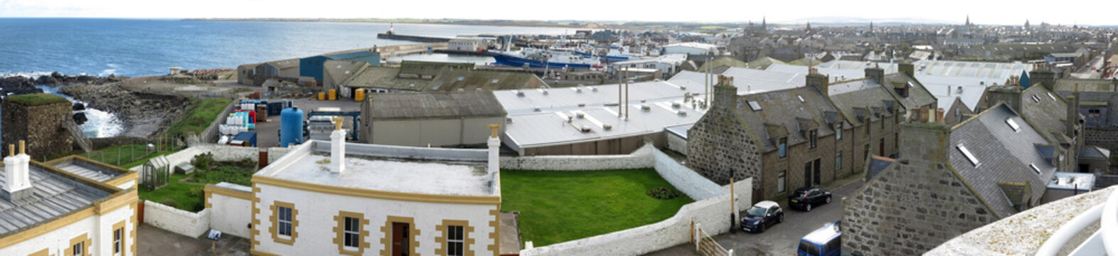View of Fraserburgh town from the top of Lighthouse museum - Panorama - Aberdeenshire - Scotland - UK
