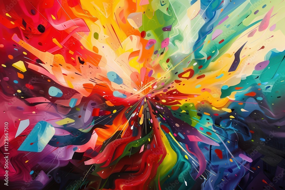 Poster colorful abstract design featuring swirling patterns and vibrant hues creating a cosmic atmosphere w