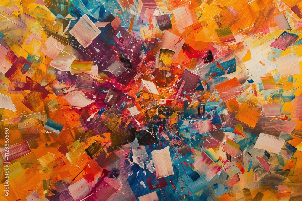 Poster colorful abstract design featuring swirling patterns and vibrant hues creating a cosmic atmosphere w