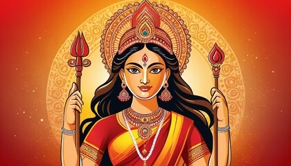 Indian God shri Druga in Happy Druga Puja Subh Navratri red background. vector illustration design